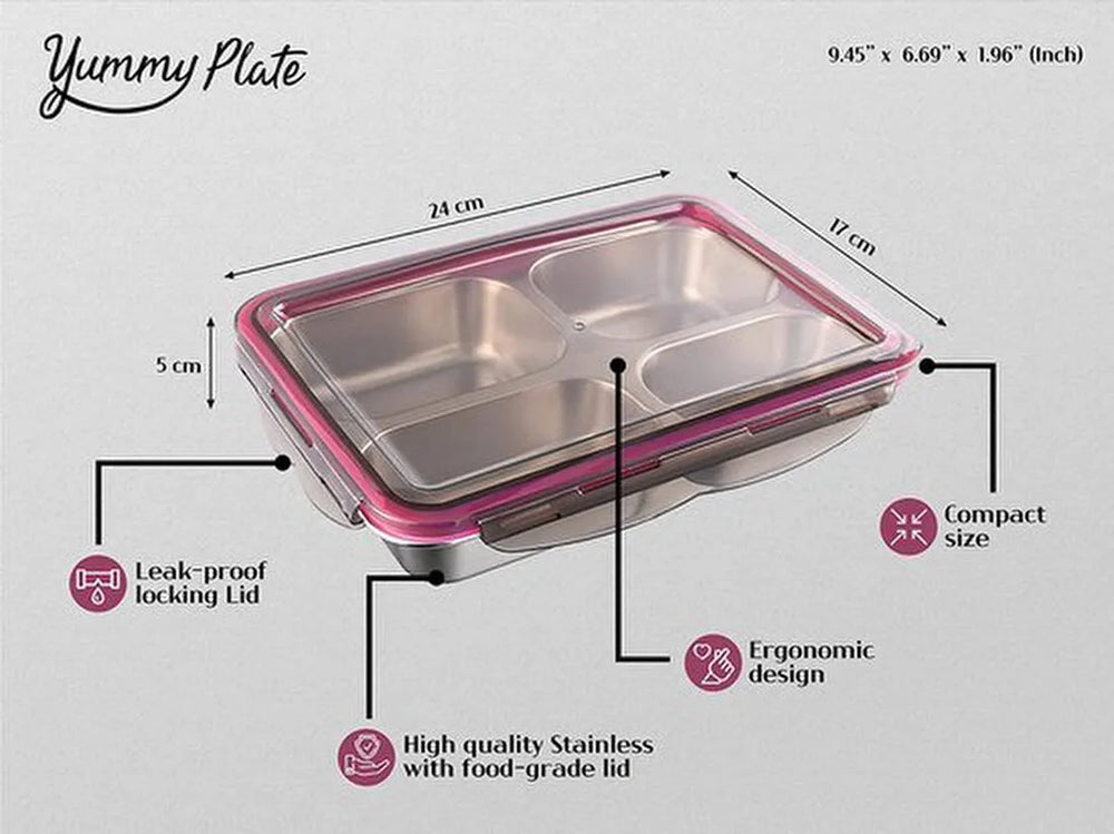 Lunchbox Meal Prep – Bento Box 4 Compartimenten – Met Deksel – Lekvrij – Herbruikbaar – Zwart-Lunchbox-Ilumina Benelux