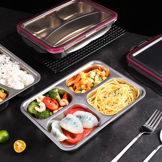 Lunchbox Meal Prep – Bento Box 4 Compartimenten – Met Deksel – Lekvrij – Herbruikbaar – Zwart-Lunchbox-Ilumina Benelux