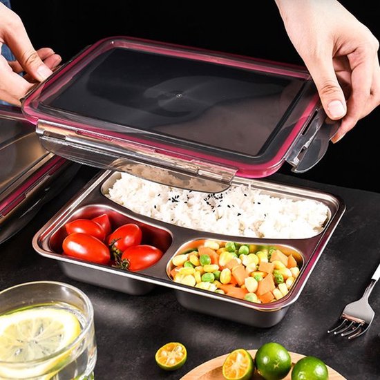 Lunchbox meal prep – Bento box met deksel – 3 compartimenten – Herbruikbaar – Transparant-Lunchbox-Ilumina Benelux