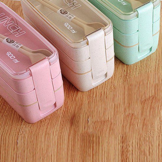 Lunchbox meal prep – Bento box met deksel – Lunchtrommel met bestek – Herbruikbaar – Beige-Lunchbox-Ilumina Benelux