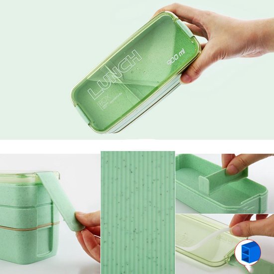Lunchbox meal prep – Bento box met deksel – Lunchtrommel met bestek – Herbruikbaar – Beige-Lunchbox-Ilumina Benelux