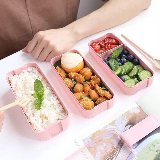 Lunchbox meal prep – Bento box met deksel – Lunchtrommel met bestek – Herbruikbaar – Beige-Lunchbox-Ilumina Benelux