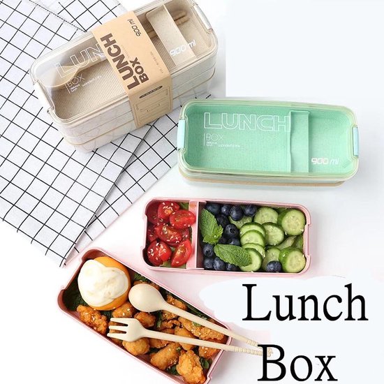 Lunchbox meal prep – Bento box met deksel – Lunchtrommel met bestek – Herbruikbaar – Beige-Lunchbox-Ilumina Benelux
