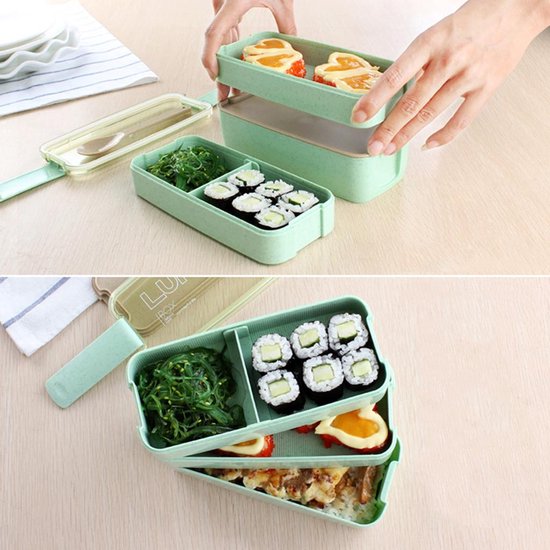 Lunchbox meal prep – Bento box met deksel – Lunchtrommel met bestek – Herbruikbaar – Beige-Lunchbox-Ilumina Benelux