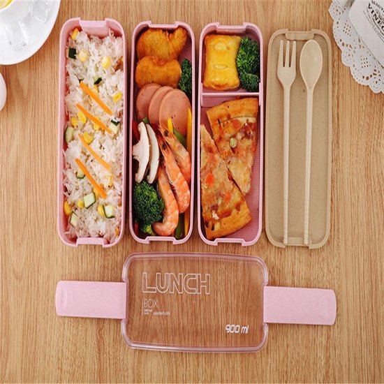 Lunchbox meal prep – Bento box met deksel – Lunchtrommel met bestek – Herbruikbaar – Beige-Lunchbox-Ilumina Benelux