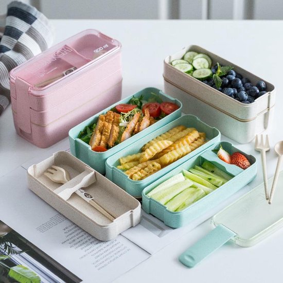 Lunchbox meal prep – Bento box met deksel – Lunchtrommel met bestek – Herbruikbaar – Beige-Lunchbox-Ilumina Benelux