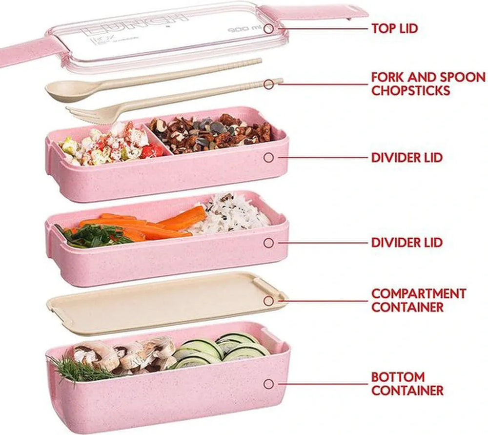Lunchbox meal prep – Bento box met deksel – Lunchtrommel met bestek – Herbruikbaar – Beige-Lunchbox-Ilumina Benelux