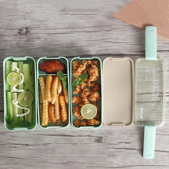 Lunchbox meal prep – Bento box met deksel – Lunchtrommel met bestek – Herbruikbaar – Beige-Lunchbox-Ilumina Benelux