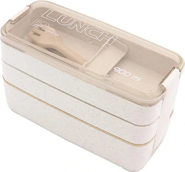 Lunchbox meal prep – Bento box met deksel – Lunchtrommel met bestek – Herbruikbaar – Beige-Lunchbox-Ilumina Benelux