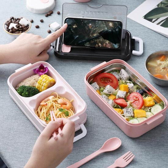 Lunchbox meal prep – Bento box met deksel – Lunchtrommel met bestek – Herbruikbaar – Groen-Lunchbox-Ilumina Benelux