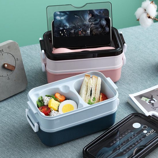 Lunchbox meal prep – Bento box met deksel – Lunchtrommel met bestek – Herbruikbaar – Groen-Lunchbox-Ilumina Benelux