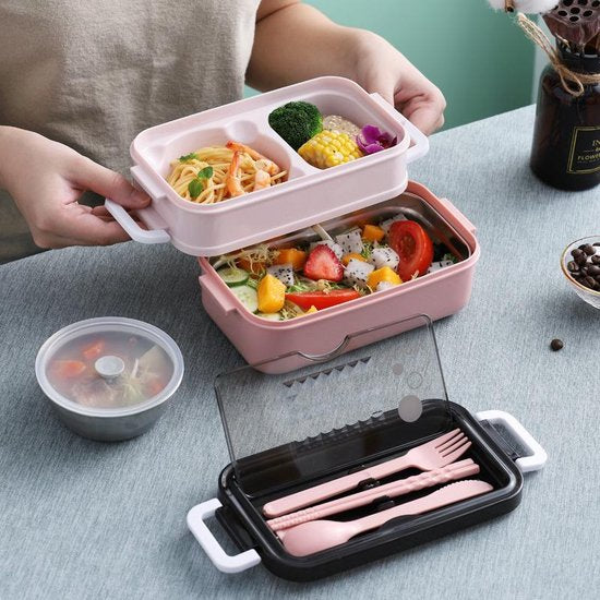Lunchbox meal prep – Bento box met deksel – Lunchtrommel met bestek – Herbruikbaar – Groen-Lunchbox-Ilumina Benelux
