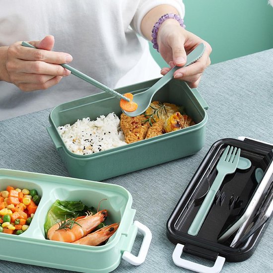 Lunchbox meal prep – Bento box met deksel – Lunchtrommel met bestek – Herbruikbaar – Groen-Lunchbox-Ilumina Benelux