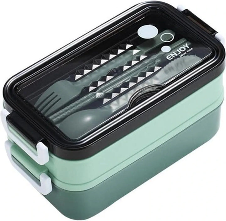 Lunchbox meal prep – Bento box met deksel – Lunchtrommel met bestek – Herbruikbaar – Groen-Lunchbox-Ilumina Benelux