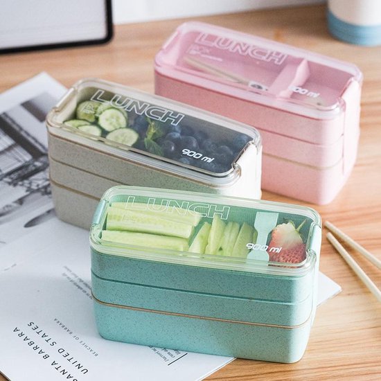 Lunchbox meal prep – Bento box met deksel – Lunchtrommel met bestek – Lekvrij – Roze-Lunchbox-Ilumina Benelux
