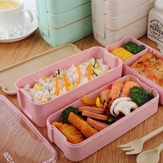 Lunchbox meal prep – Bento box met deksel – Lunchtrommel met bestek – Lekvrij – Roze-Lunchbox-Ilumina Benelux