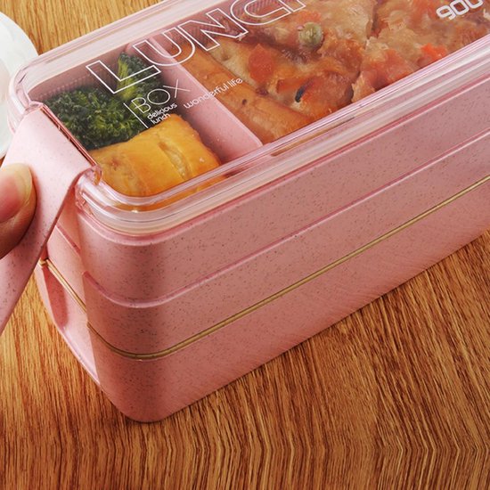 Lunchbox meal prep – Bento box met deksel – Lunchtrommel met bestek – Lekvrij – Roze-Lunchbox-Ilumina Benelux