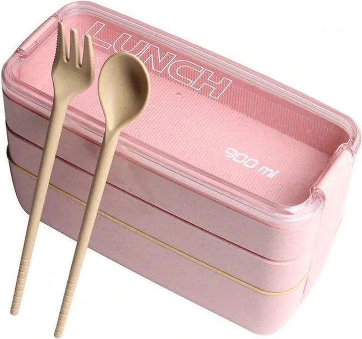 Lunchbox meal prep – Bento box met deksel – Lunchtrommel met bestek – Lekvrij – Roze-Lunchbox-Ilumina Benelux