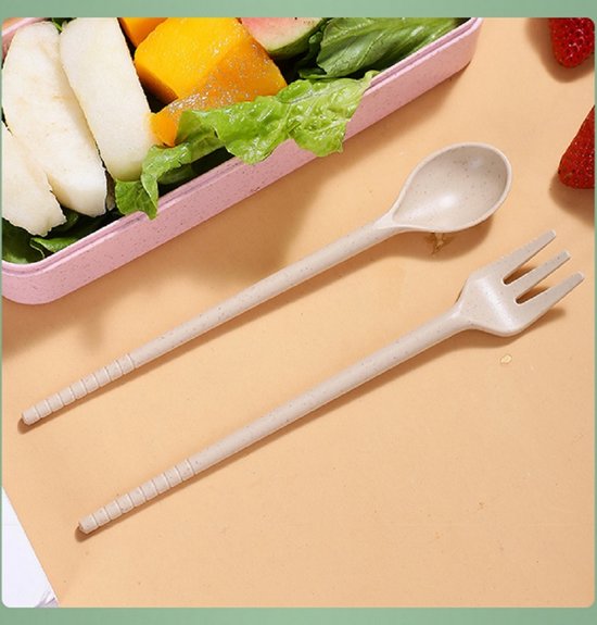 Lunchbox met bestek set – Bento box 3 compartimenten – Stapelbare voedselbewaardoos voor kinderen – Beige-Lunchbox-Ilumina Benelux