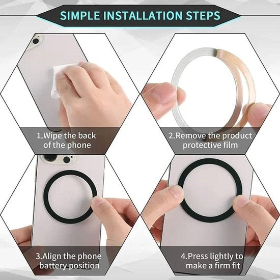 Magneetplaatjes telefoonhouder auto – Metalen platen & MagSafe ring – Magneet sticker – 6 stuks – Zilver-Telefoonhouders-Ilumina Benelux