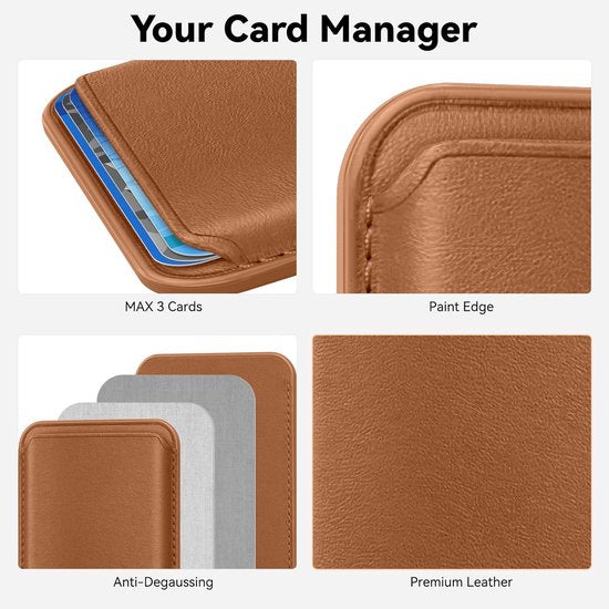 Magnetische Kaarthouder – Geschikt voor iPhone 12/13/14/15/16 Plus/Pro/Pro Max – MagSafe Wallet Case – Pasjeshouder – Bruin-Pasjeshouders-Ilumina Benelux