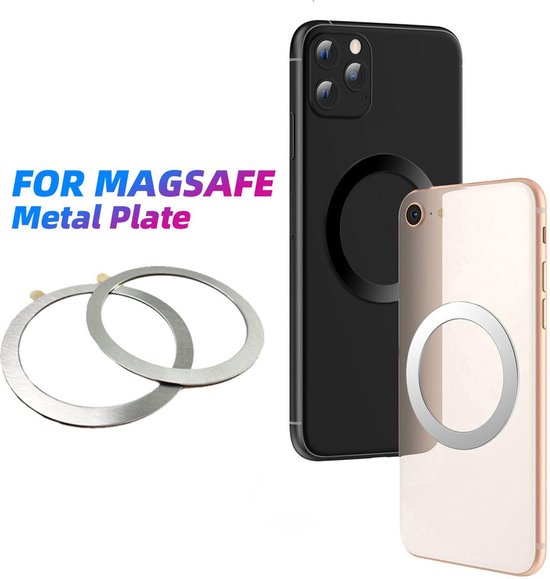 Magnetische MagSafe Ring Sticker Set – Geschikt voor alle telefoons en hoesjes – Voor draadloos opladen – Metalen platen 2 stuks – Zilver-Telefoonhouders-Ilumina Benelux