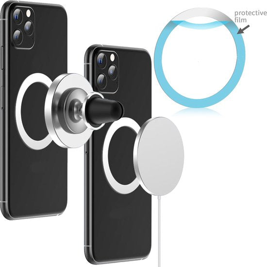 Magnetische MagSafe Ring Sticker Set – Geschikt voor alle telefoons en hoesjes – Voor draadloos opladen – Metalen platen 2 stuks – Zilver-Telefoonhouders-Ilumina Benelux