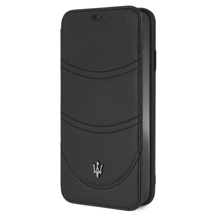 Maserati Zwart hoesje iPhone Xs Max - Book Case- Granlusso - Echt leer-Hoesjes-Ilumina Benelux