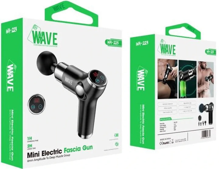 Massage gun diepe weefsel – Wave Model 223 – 30W percussie – 5 snelheden 1800-3200 RPM – 4 koppen – USB-C snelladen-Massage-gun-Ilumina Benelux