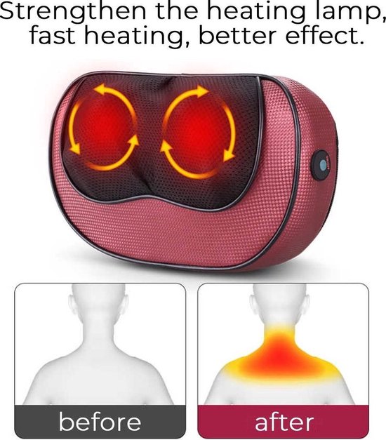 Massagekussen nek & rug – Elektrische shiatsu massager met warmte – 16 massagekoppen – Diepe weefselmassage – Zwart-Massageapparaat-Ilumina Benelux