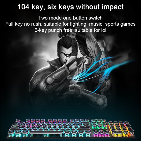 Mechanisch gaming toetsenbord – 104 toetsen – RGB achtergrondverlichting – USB bedraad – Zwart-Toetsenbord-Ilumina Benelux