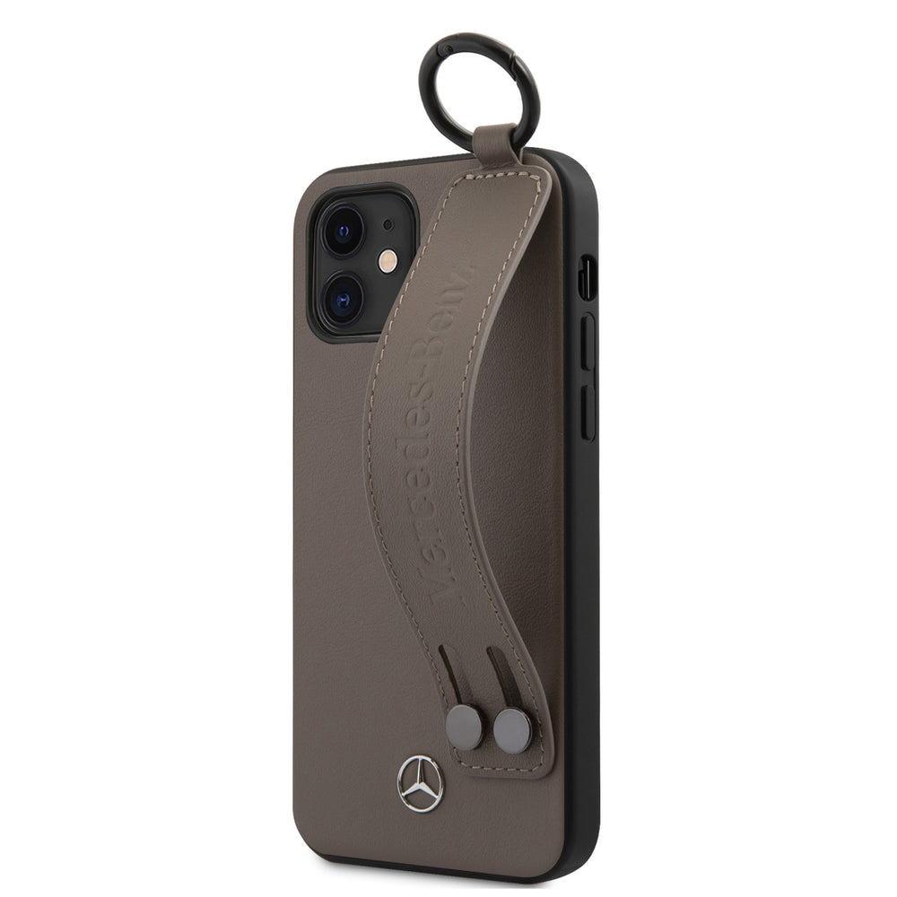 Mercedes-Benz Apple iPhone 12 Mini Bruin Backcover hoesje - Real Leather - Hand Strap-Hoesjes-Ilumina Benelux