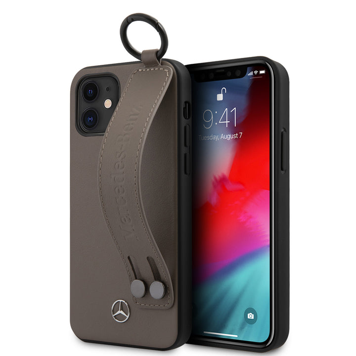 Mercedes-Benz Apple iPhone 12 Mini Bruin Backcover hoesje - Real Leather - Hand Strap-Hoesjes-Ilumina Benelux