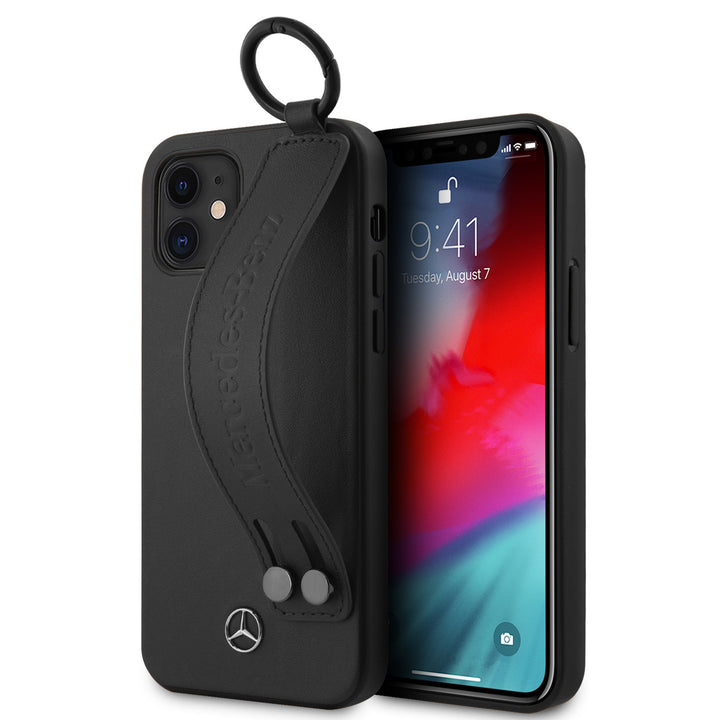 Mercedes-Benz Apple iPhone 12 Mini Zwart Backcover hoesje - Real Leather - Hand Strap-Hoesjes-Ilumina Benelux