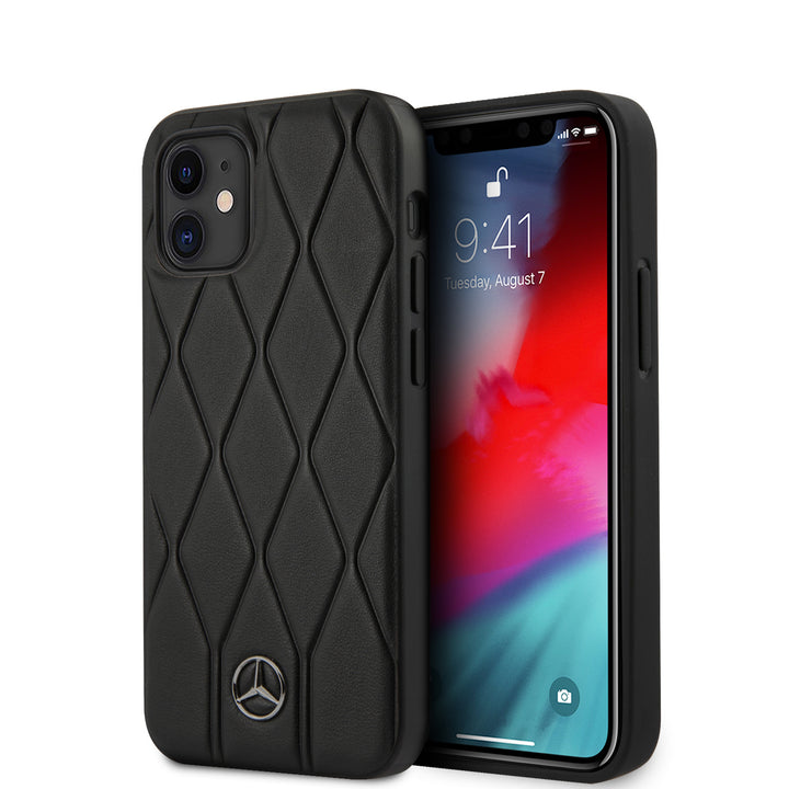 Mercedes-Benz Apple iPhone 12 Mini Zwart Backcover hoesje - Real Leather - Wave-Hoesjes-Ilumina Benelux