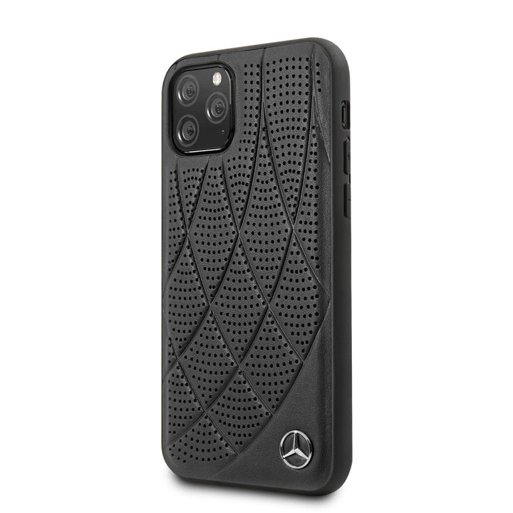 Mercedes-Benz iPhone 11 Pro Backcover hoesje - Genuine Leather - Perforated Bow Line - Zwart-Hoesjes-Ilumina Benelux