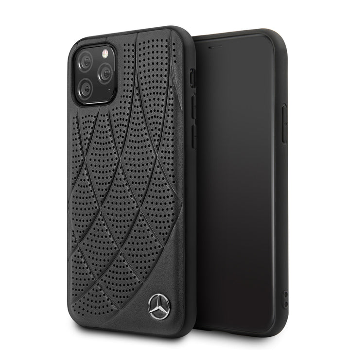 Mercedes-Benz iPhone 11 Pro Backcover hoesje - Genuine Leather - Perforated Bow Line - Zwart-Hoesjes-Ilumina Benelux