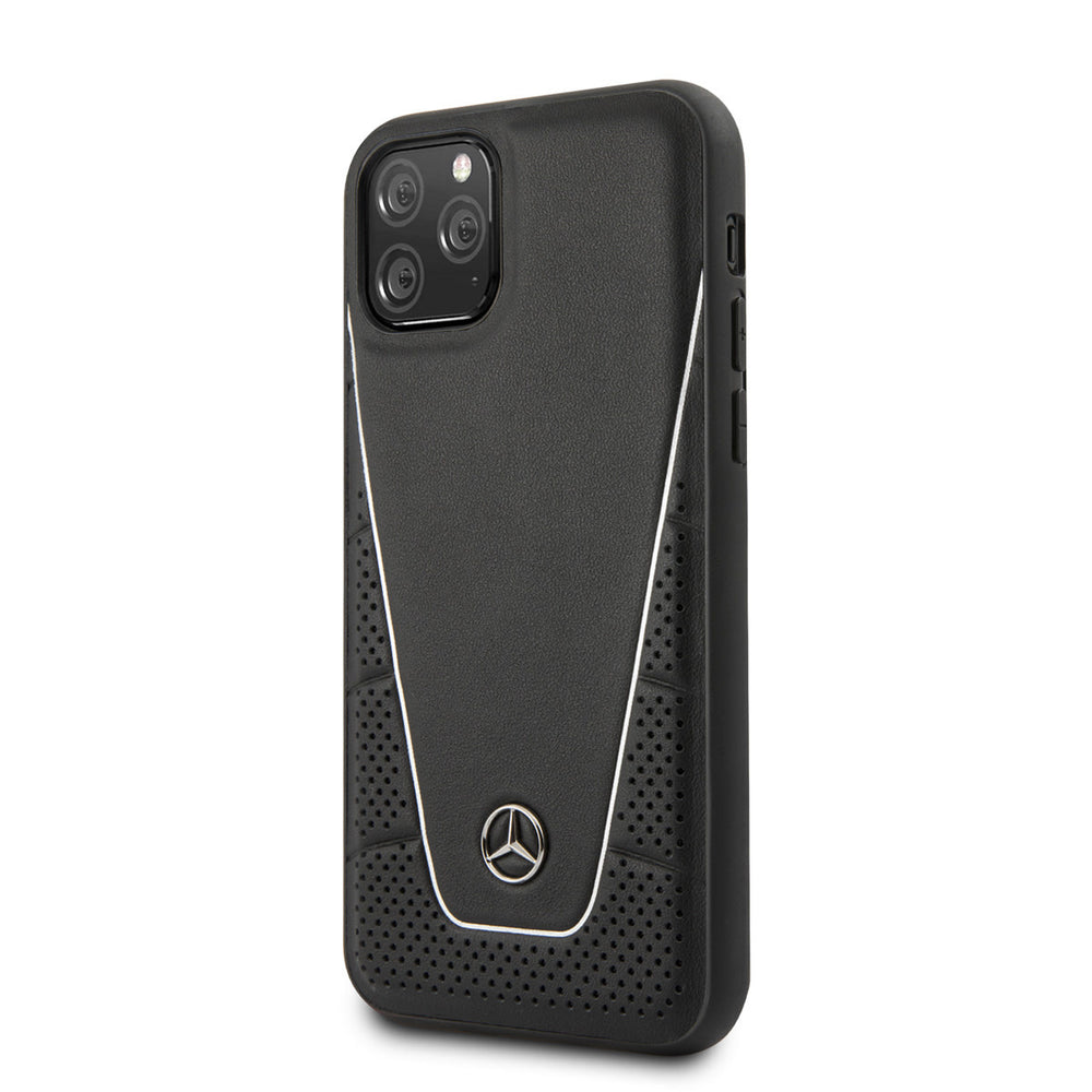 Mercedes-Benz iPhone 11 Pro Backcover hoesje - Genuine Leather - Perforated Urban - White Line - Zwart-Hoesjes-Ilumina Benelux