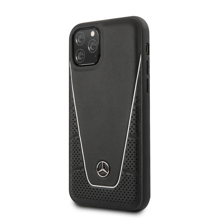 Mercedes-Benz iPhone 11 Pro Backcover hoesje - Genuine Leather - Perforated Urban - White Line - Zwart-Hoesjes-Ilumina Benelux