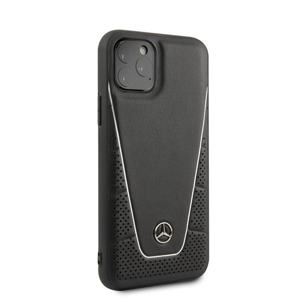 Mercedes-Benz iPhone 11 Pro Backcover hoesje - Genuine Leather - Perforated Urban - White Line - Zwart-Hoesjes-Ilumina Benelux