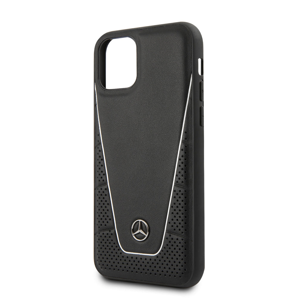 Mercedes-Benz iPhone 11 Pro Backcover hoesje - Genuine Leather - Perforated Urban - White Line - Zwart-Hoesjes-Ilumina Benelux