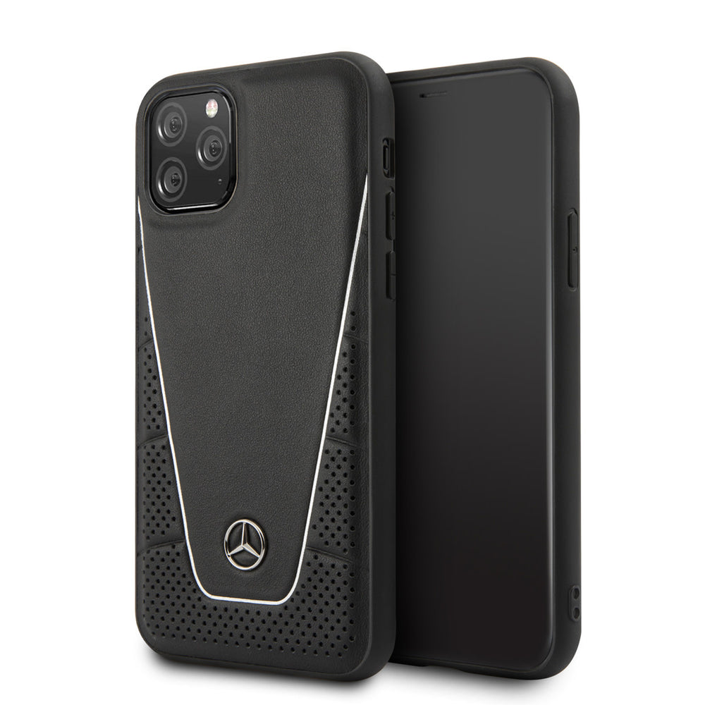 Mercedes-Benz iPhone 11 Pro Backcover hoesje - Genuine Leather - Perforated Urban - White Line - Zwart-Hoesjes-Ilumina Benelux