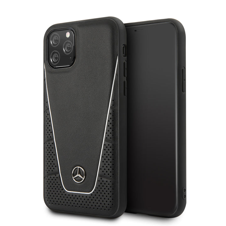 Mercedes-Benz iPhone 11 Pro Backcover hoesje - Genuine Leather - Perforated Urban - White Line - Zwart-Hoesjes-Ilumina Benelux