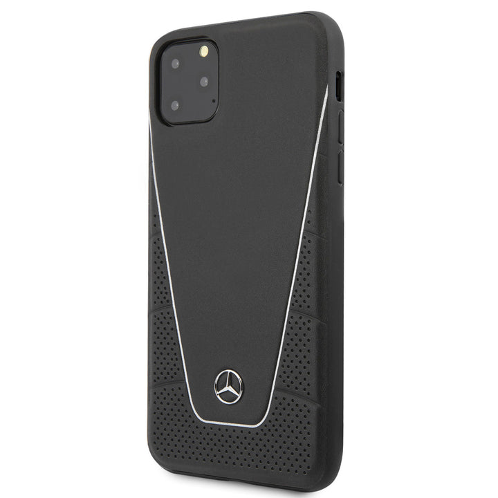 Mercedes-Benz iPhone 11 Pro Max Backcover hoesje - Genuine Leather - Perforated Urban - White Line - Zwart-Hoesjes-Ilumina Benelux