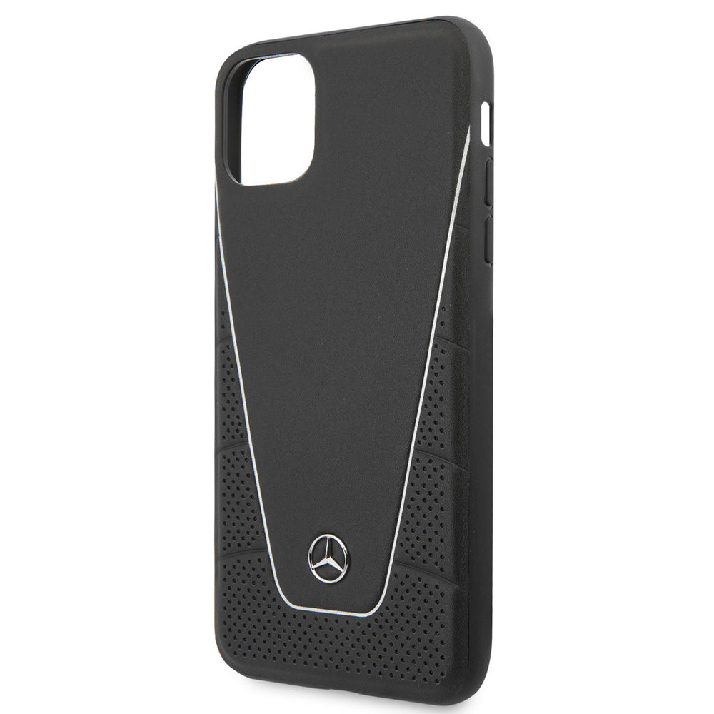 Mercedes-Benz iPhone 11 Pro Max Backcover hoesje - Genuine Leather - Perforated Urban - White Line - Zwart-Hoesjes-Ilumina Benelux