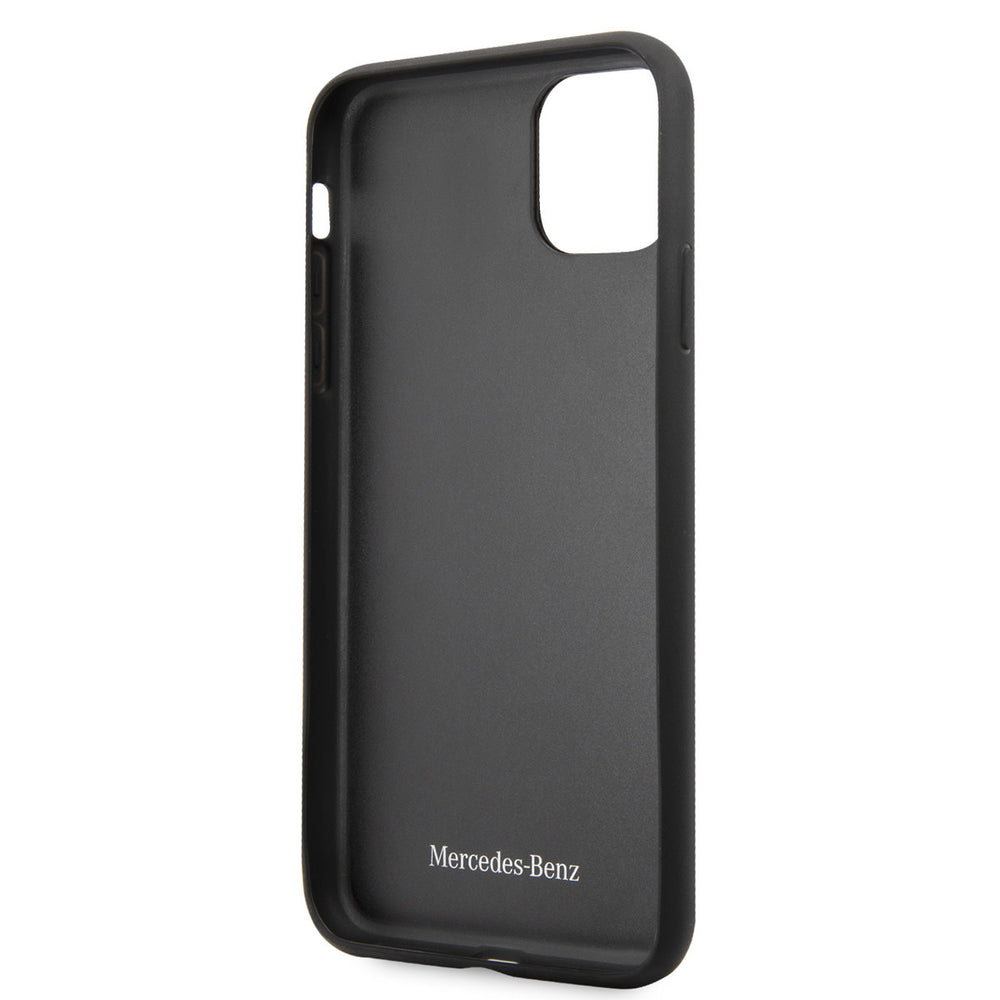 Mercedes-Benz iPhone 11 Pro Max Backcover hoesje - Genuine Leather - Perforated Urban - White Line - Zwart-Hoesjes-Ilumina Benelux