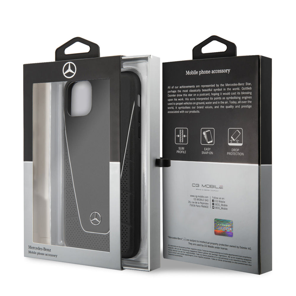 Mercedes-Benz iPhone 11 Pro Max Backcover hoesje - Genuine Leather - Perforated Urban - White Line - Zwart-Hoesjes-Ilumina Benelux