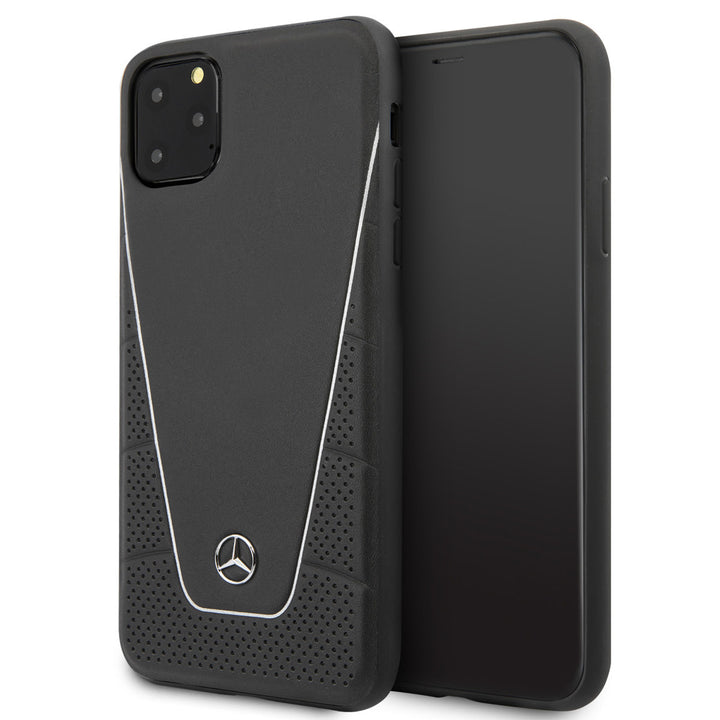 Mercedes-Benz iPhone 11 Pro Max Backcover hoesje - Genuine Leather - Perforated Urban - White Line - Zwart-Hoesjes-Ilumina Benelux