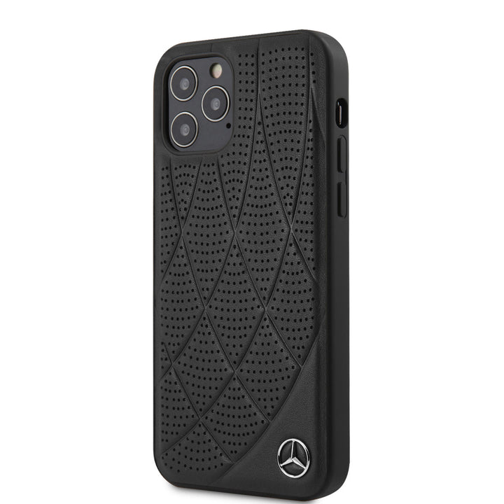Mercedes-Benz iPhone 12 Pro Max Backcover hoesje - Genuine Leather - Perforated Bow Line - Zwart-Hoesjes-Ilumina Benelux