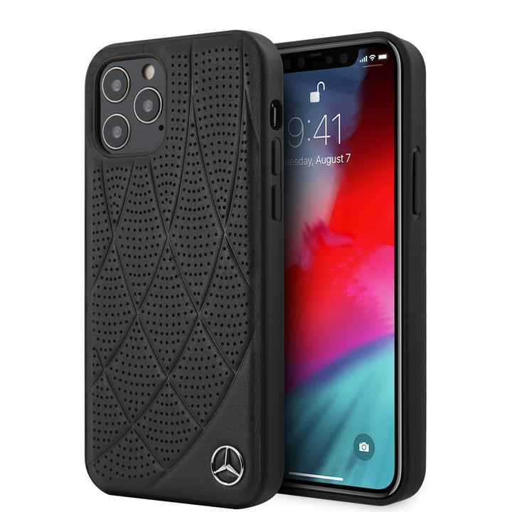 Mercedes-Benz iPhone 12 Pro Max Backcover hoesje - Genuine Leather - Perforated Bow Line - Zwart-Hoesjes-Ilumina Benelux